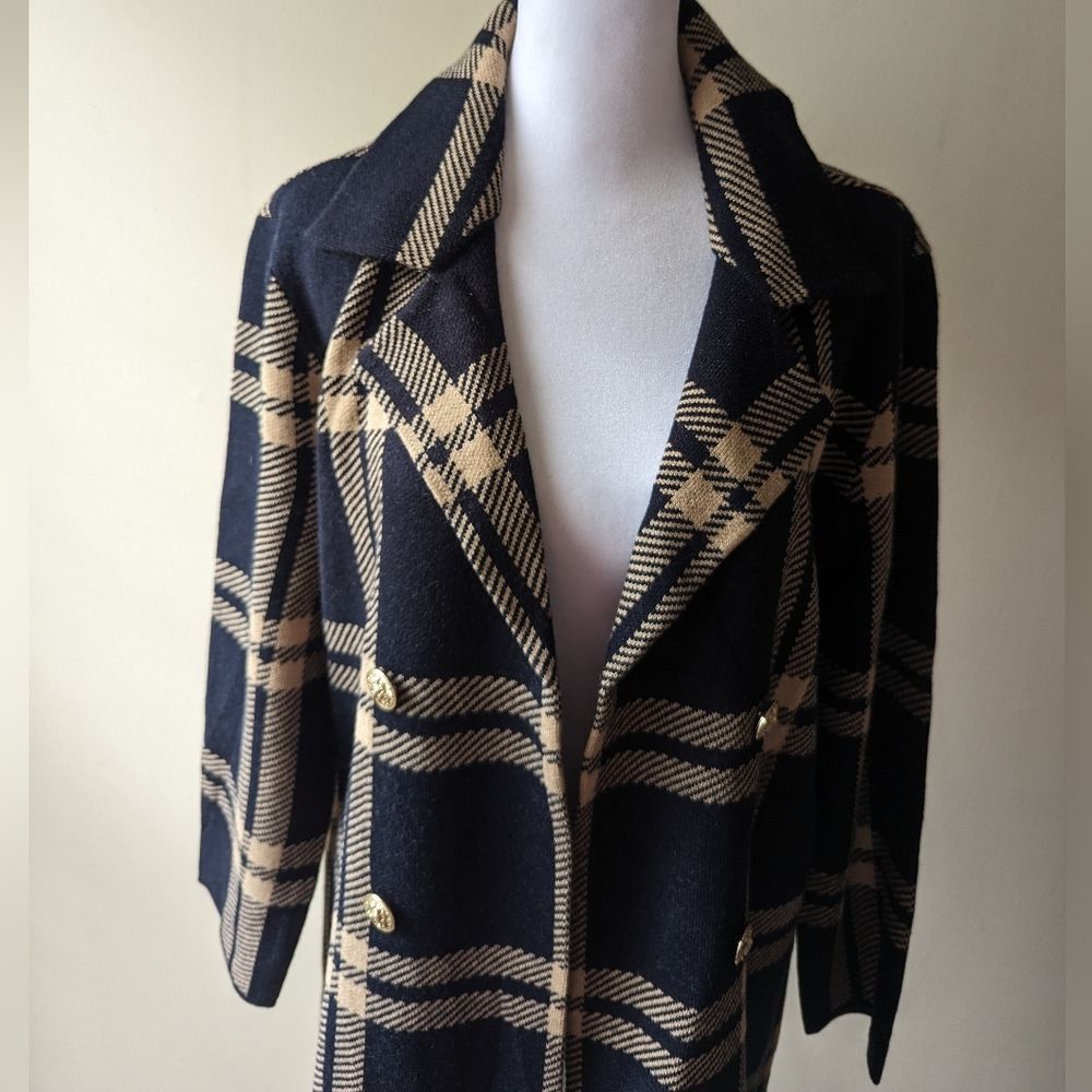 Anne Klein Midnight Camel Plaid Sweater Medium NWT - Picture 3 of 7